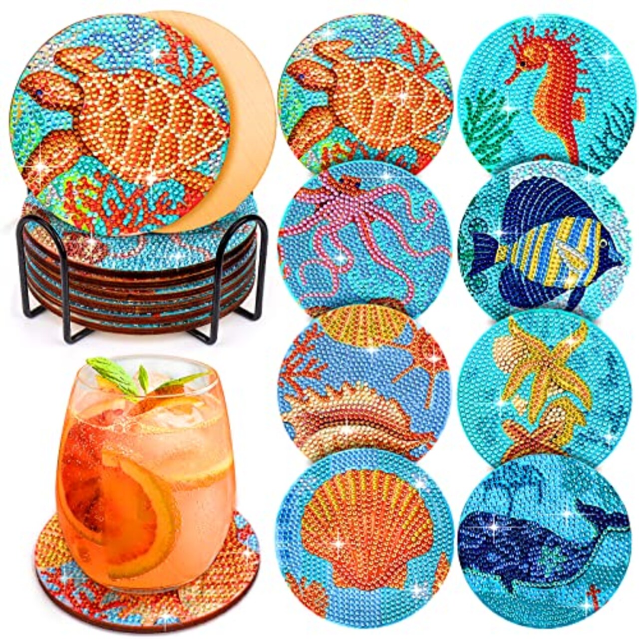 BABORUI Diamond Painting Coasters, 8Pcs 5D Ocean Diamond Art Kits for  Adults Kids, Sea Diamond Painting Coasters with Holder for Beach House  Decor